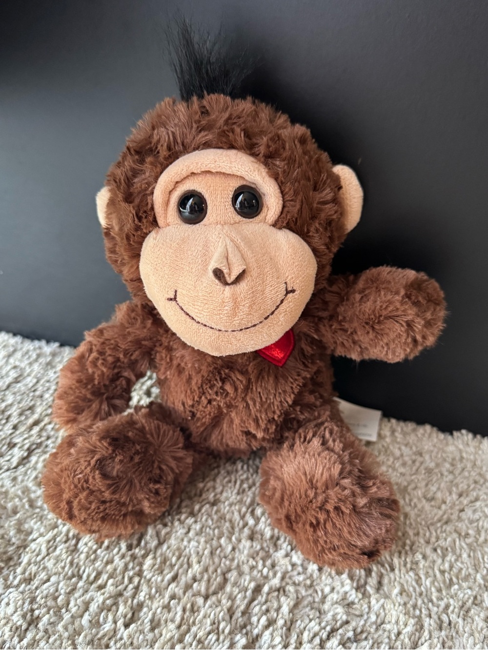 Mini Brown Monkey Plush Doll with Troll Hair Tuft Valentine’s Day Stuffed Animal